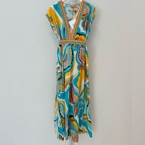 EMILIO PUCCI BLUE MULTI COTTON MAXI DRESS SIZE IT 42 / US 8 NWTS!